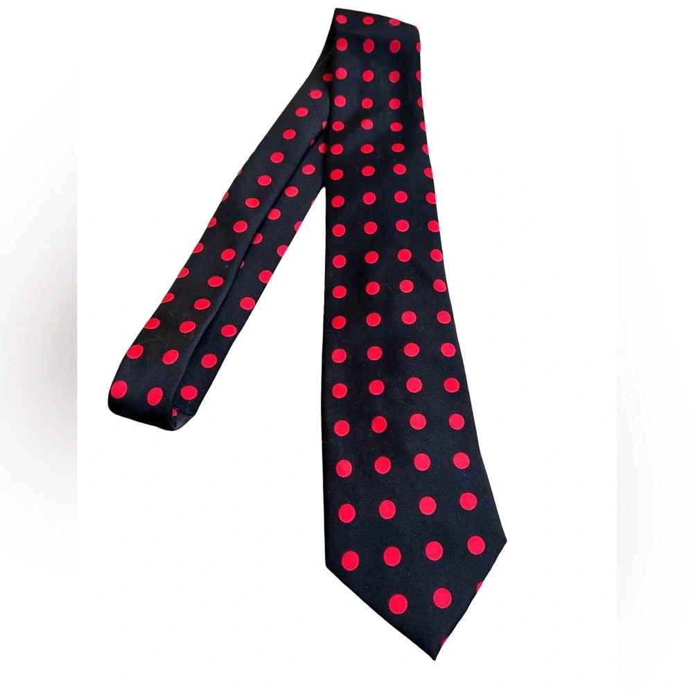 NWOT Men’s Vtg 1990s Vittorio Faring Italian Designer Black & Red Polka Dot Tie
